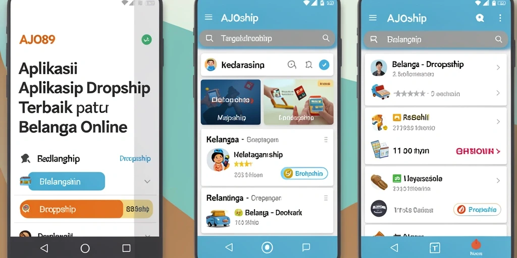 Screenshot utama AJO89 menampilkan antarmuka pengguna aplikasi Dropship.