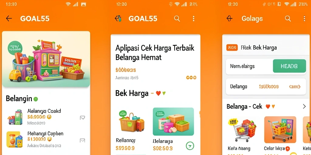 Tampilan antarmuka aplikasi GOAL55 dengan fitur cek harga produk.