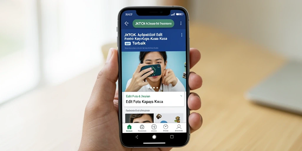 Screenshot antarmuka pengguna JKTOK dengan efek edit foto kertas kaca.