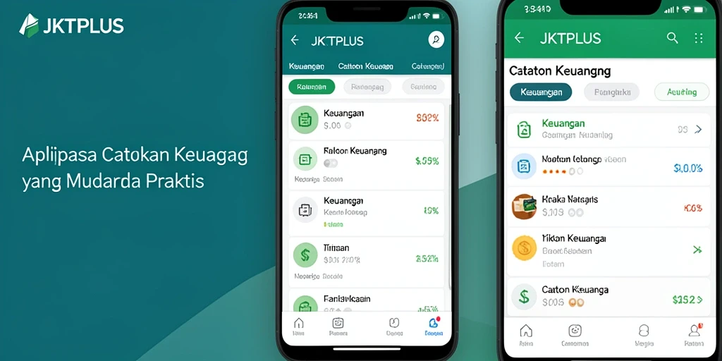 Tampilan antarmuka JKTPLUS yang menampilkan fitur Catatan Keuangan.